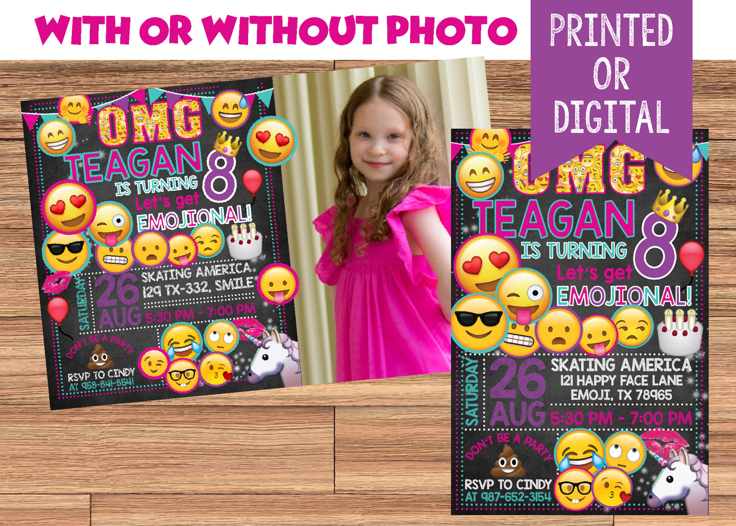 EMOJI Fun Birthday Party Invitation With or Without Photo! Printed or Digital!