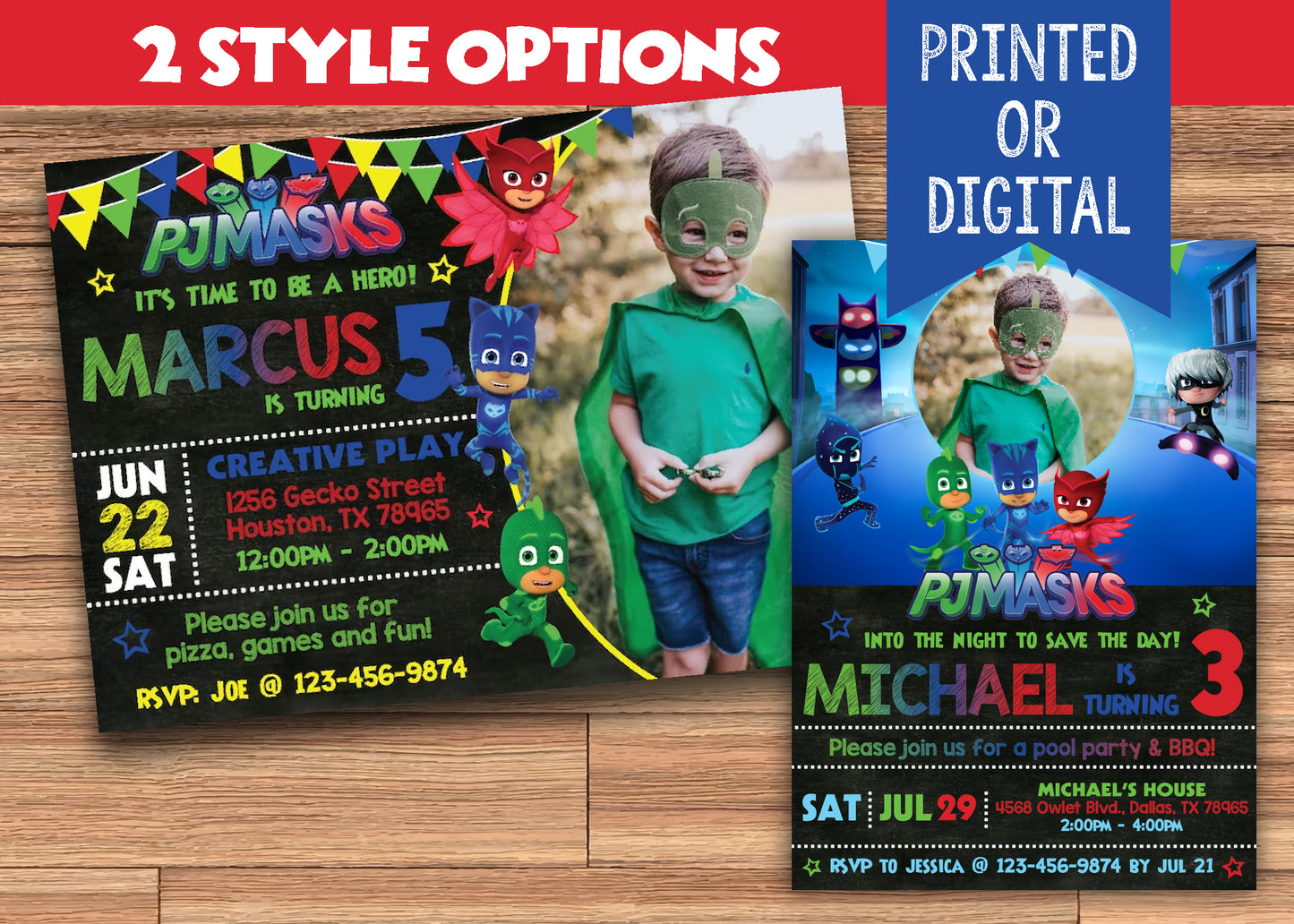 PJ MASKS Birthday Party Invitation - 2 Styles to Choose From! Printed or Digital!