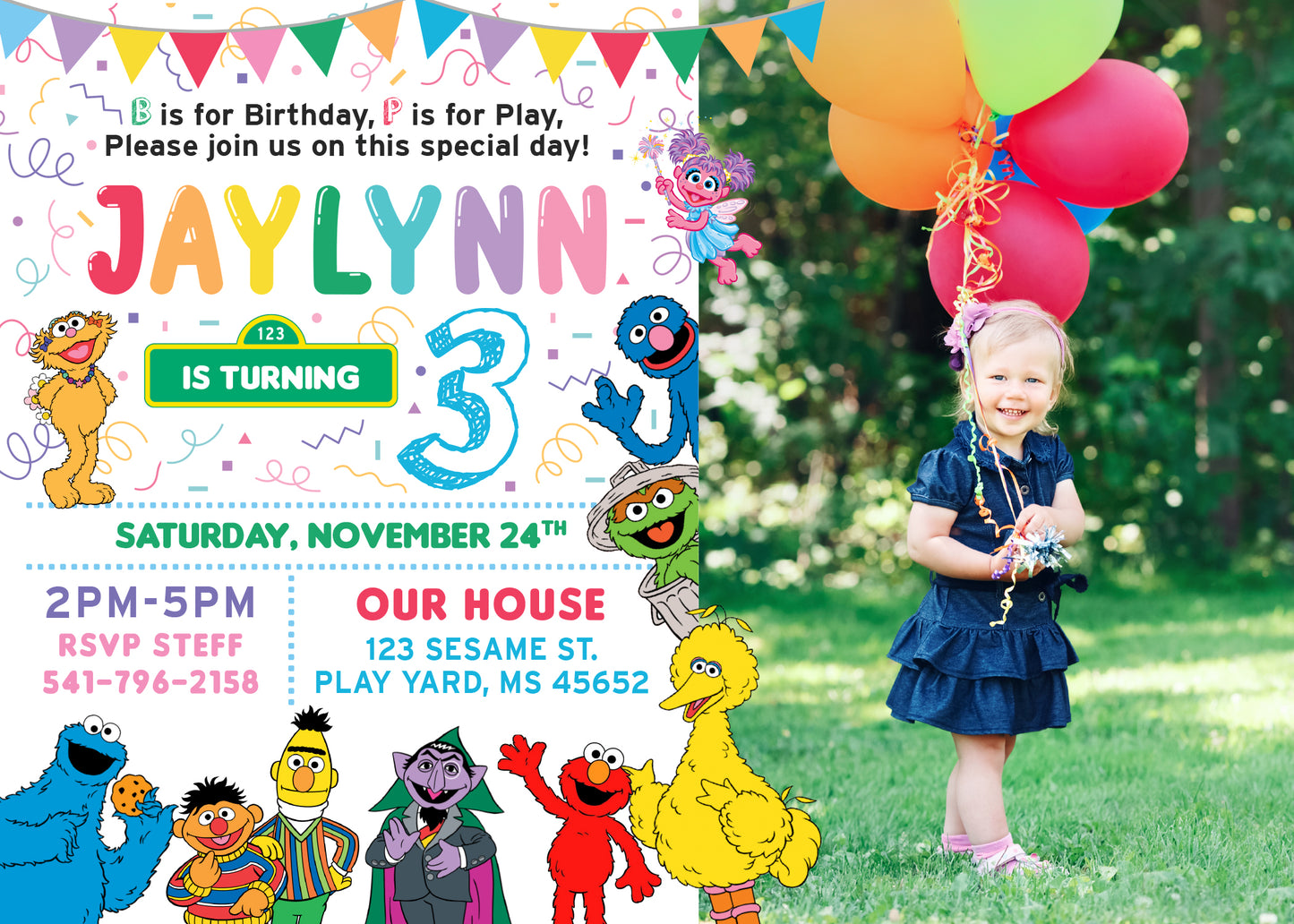 SESAME STREET Birthday Party Invitation with or without Photo! Big Bird and Elmo - Printed or Digital!