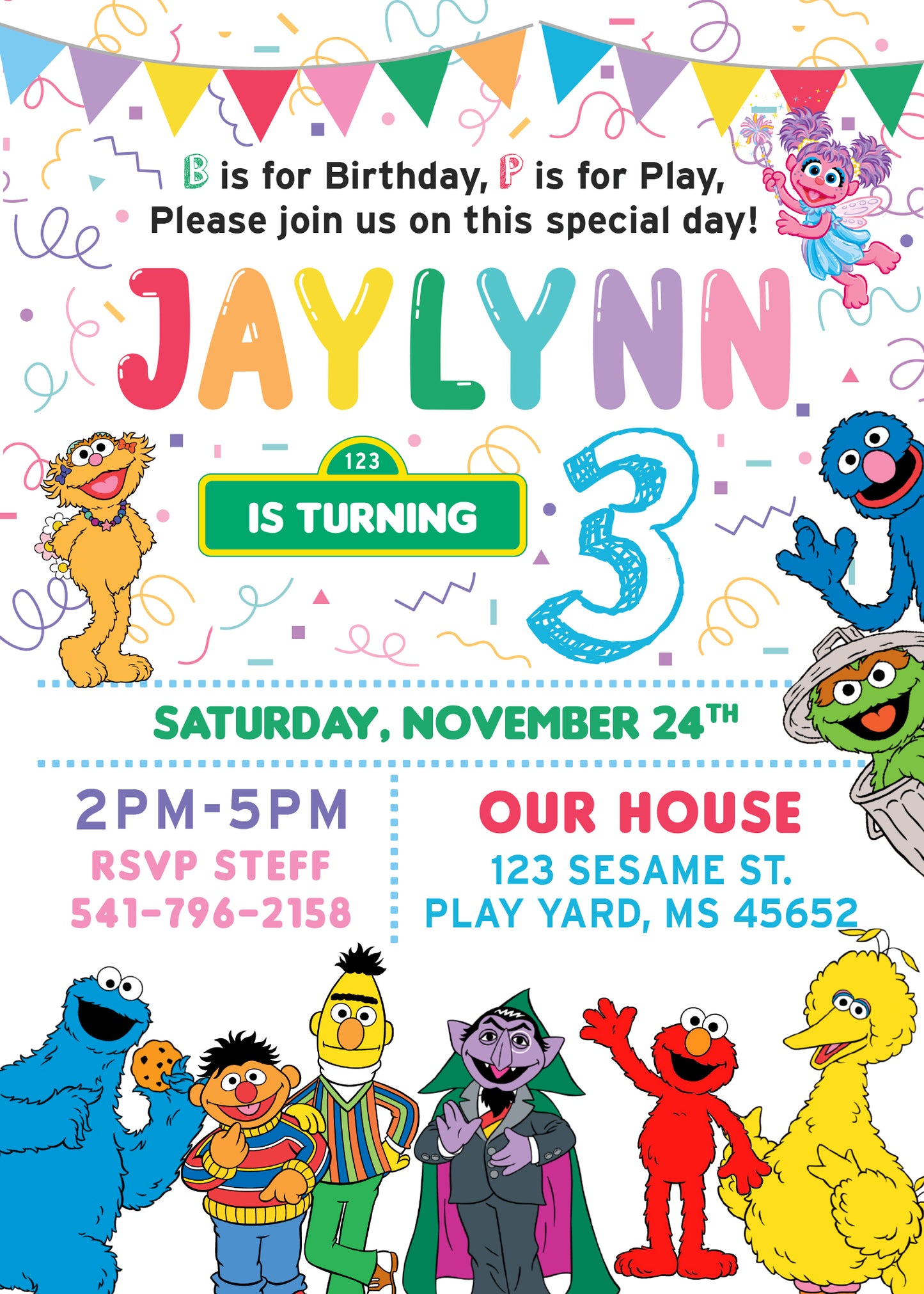 SESAME STREET Birthday Party Invitation with or without Photo! Big Bird and Elmo - Printed or Digital!