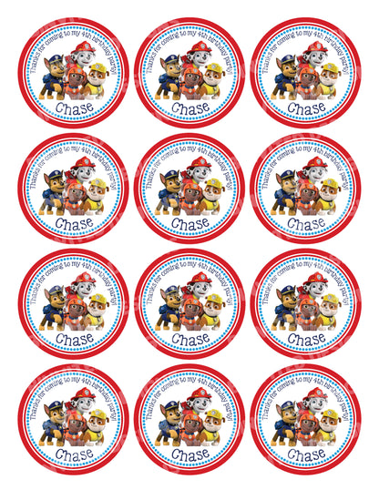PAW PATROL Custom Stickers for Gift Bags, Party Favors! Printed or Digital! Marshall, Chase, Zuma, Rubble!