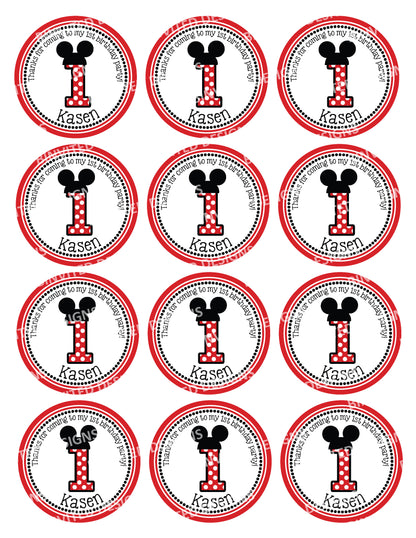 MICKEY & MINNIE MOUSE Pink or Red Personalized Stickers for Gift Bags, Party Favors! Printed or Digital!