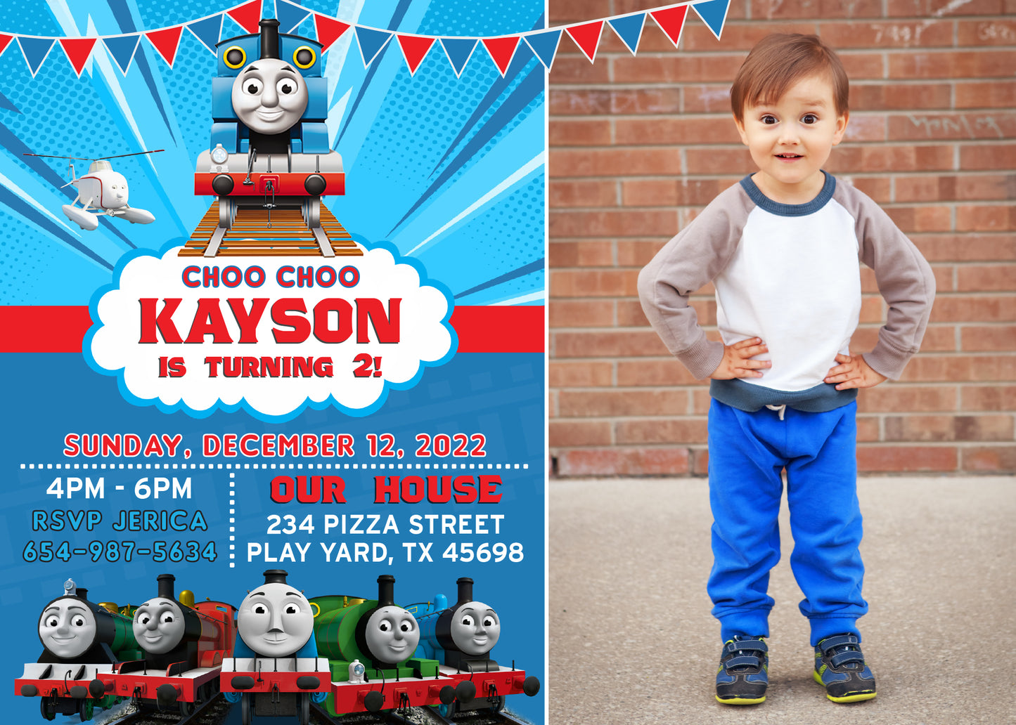 THOMAS THE TRAIN Birthday Party Invitation with or without Photo - Printed or Digital File!