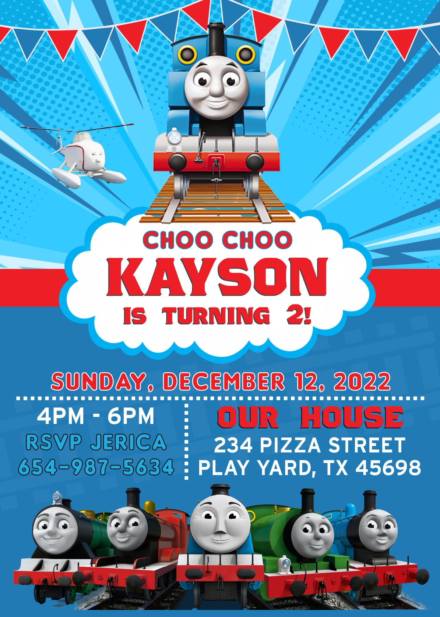 THOMAS THE TRAIN Birthday Party Invitation with or without Photo - Printed or Digital File!