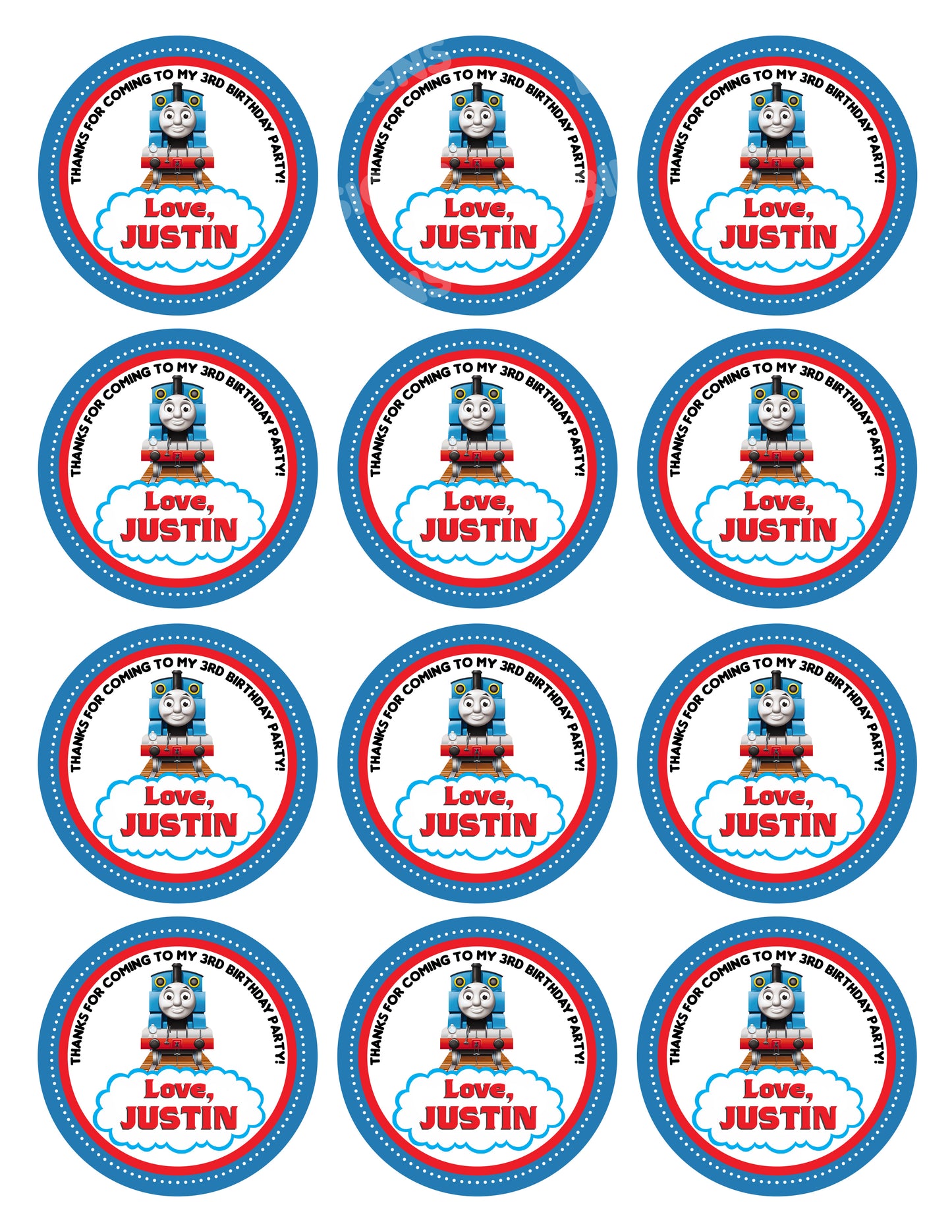 THOMAS THE TRAIN Personalized Stickers for Gift Bags, Party Favors! Printed or Digital!