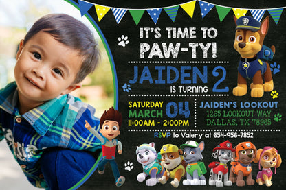 PAW PATROL Boy Digital or Printed Chalkboard Birthday Party Invitation with or without Photo!
