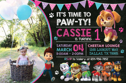 PAW PATROL Girl Digital or Printed Chalkboard Birthday Party Invitation with or without Photo!