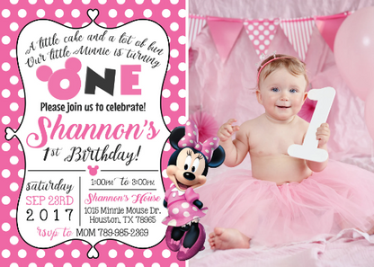 RED or PINK Polka-dot Minnie Mouse Birthday Invitation with Photo! Printed or Digital!