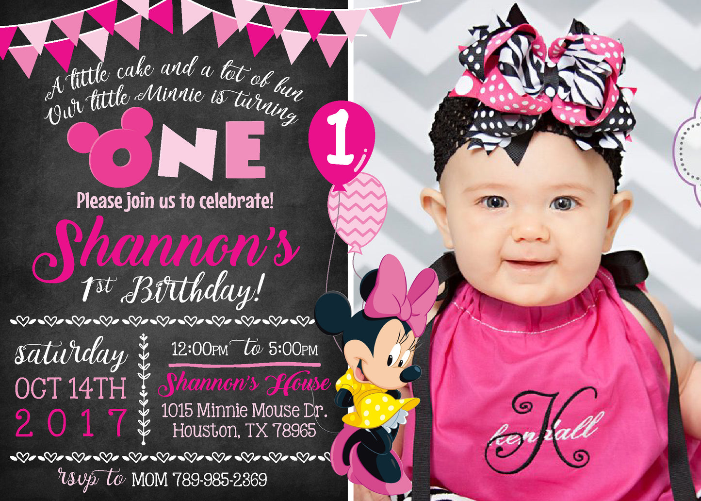 Adorable MINNIE MOUSE Birthday Invitation with Photo! Printed or Digital!